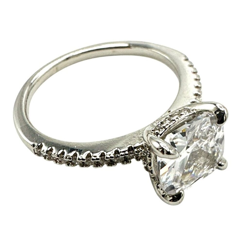 Womens Silver-Plated Brass Ring With Cubic Zirconia For Engagement & Anniversary - Picture 6 of 7